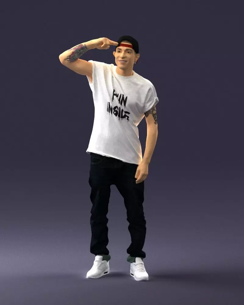 Man in a white t-shirt and cap 0216 3D model_0