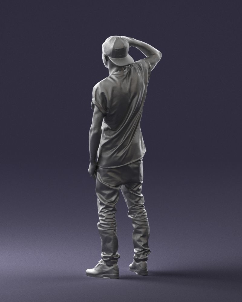 Man in a white t-shirt and cap 0216 3D model_22