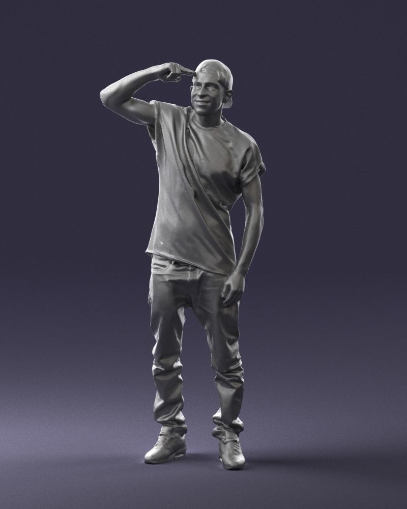 Man in a white t-shirt and cap 0216 3D model_34