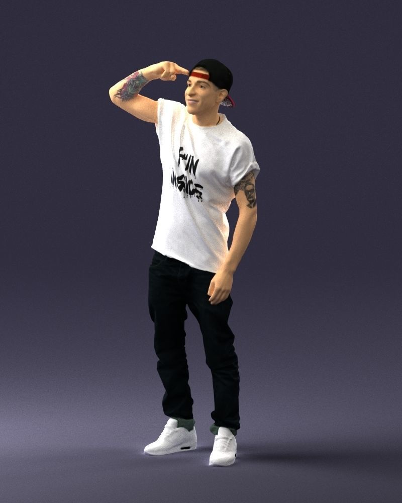 Man in a white t-shirt and cap 0216 3D model_30