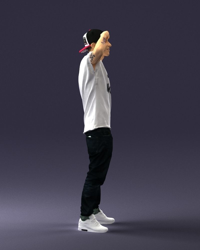 Man in a white t-shirt and cap 0216 3D model_12