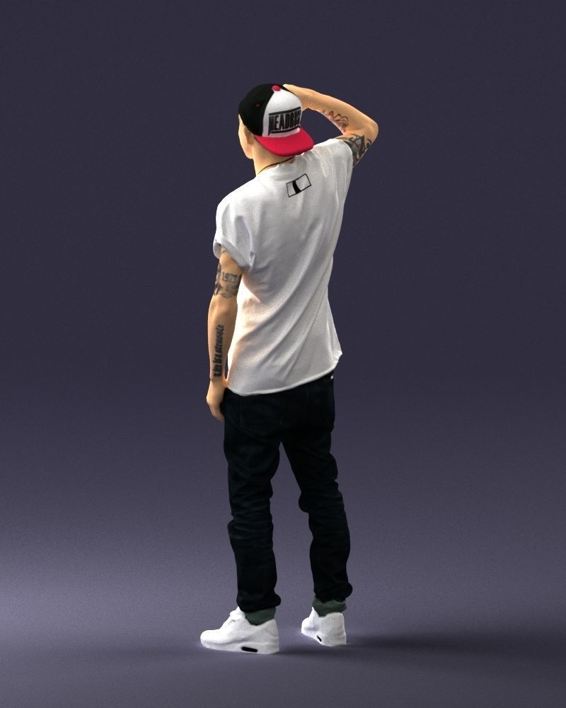 Man in a white t-shirt and cap 0216 3D model_21