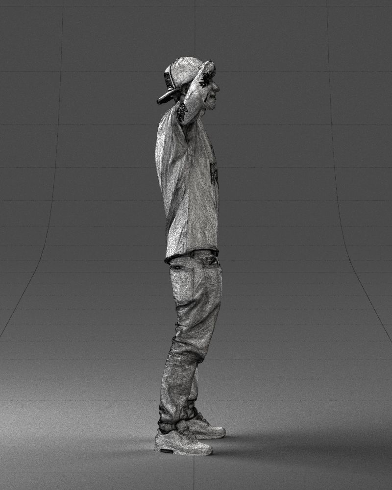 Man in a white t-shirt and cap 0216 3D model_14
