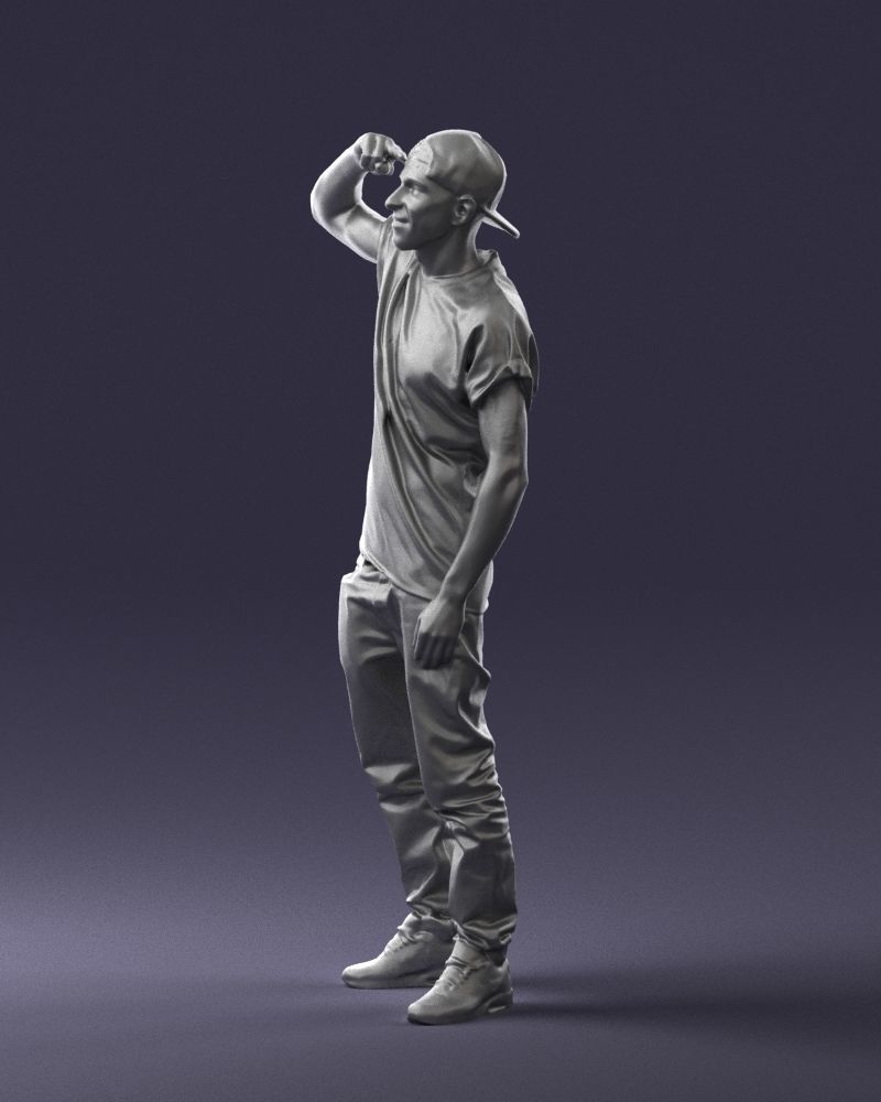 Man in a white t-shirt and cap 0216 3D model_28