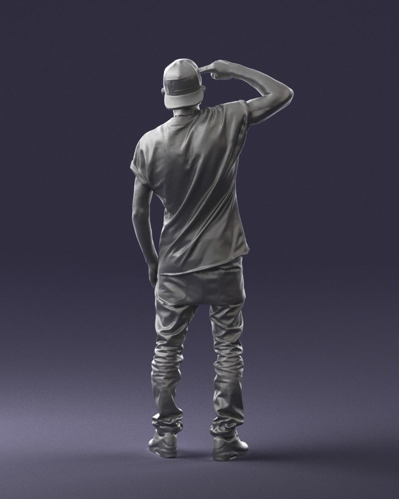Man in a white t-shirt and cap 0216 3D model_19