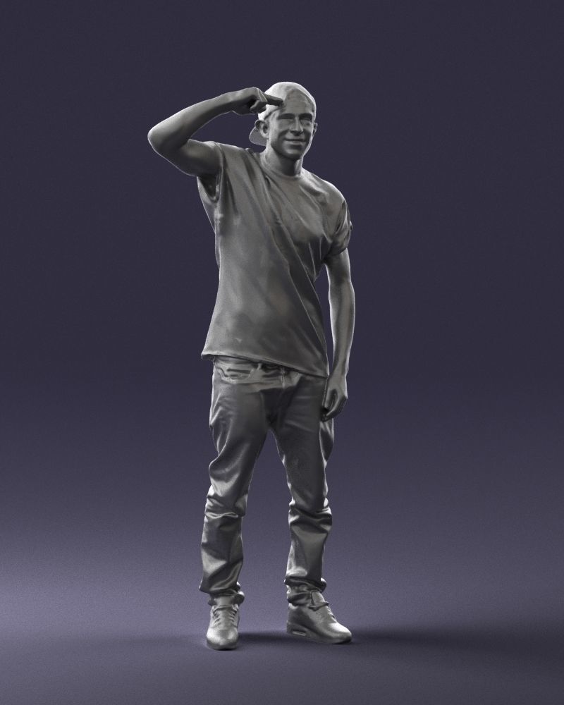 Man in a white t-shirt and cap 0216 3D model_7