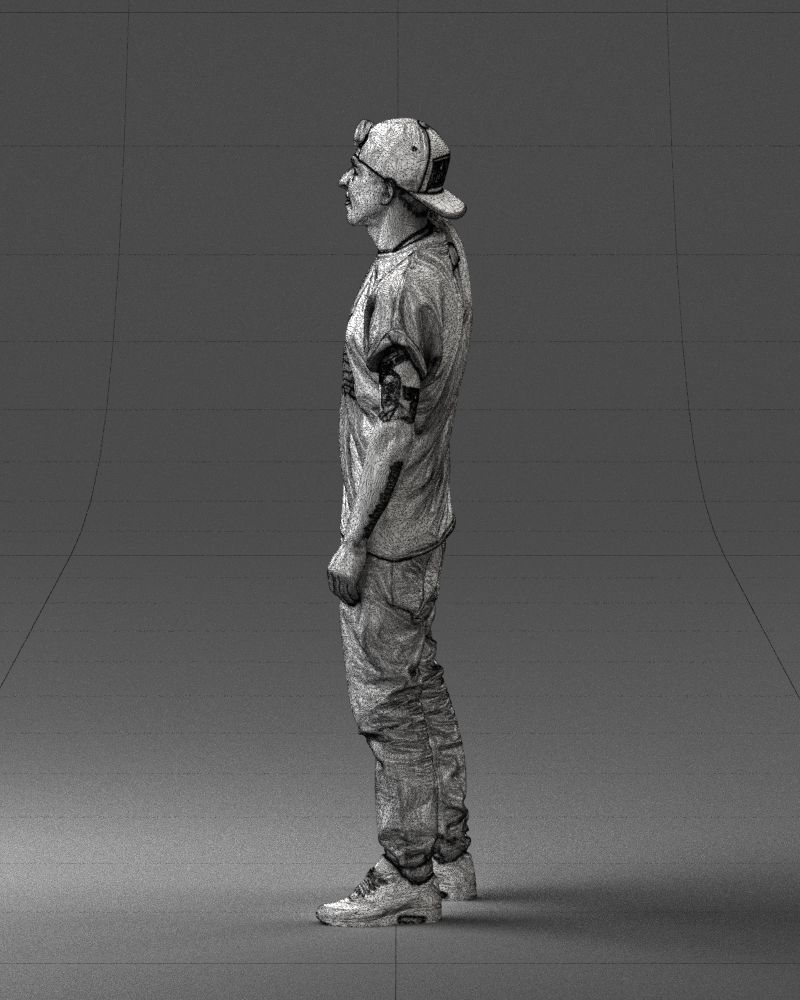 Man in a white t-shirt and cap 0216 3D model_26