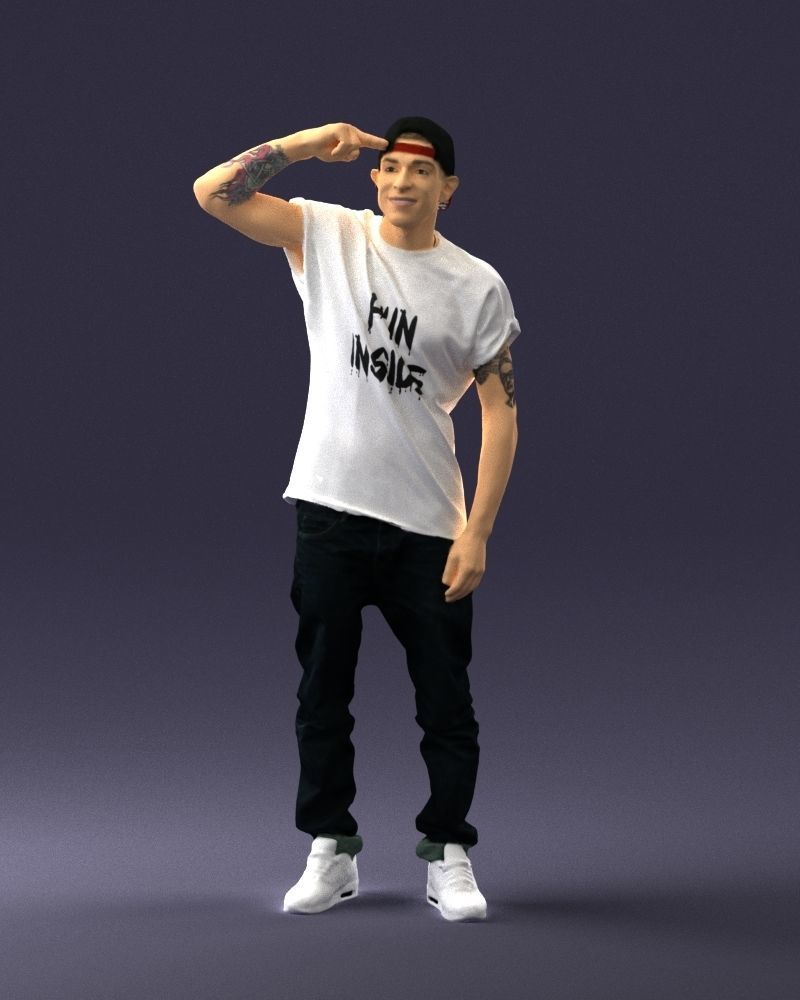 Man in a white t-shirt and cap 0216 3D model_36