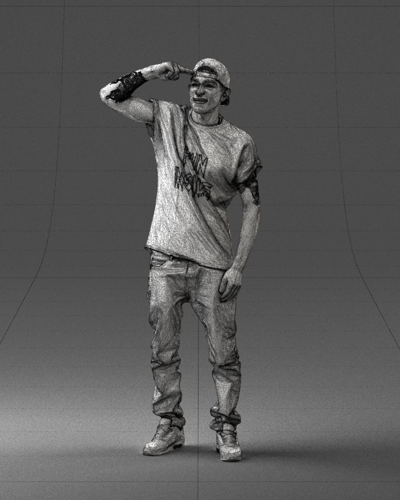 Man in a white t-shirt and cap 0216 3D model_35