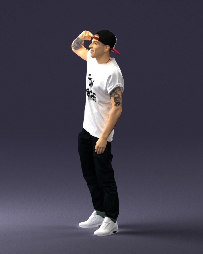 Man in a white t-shirt and cap 0216 3D model_27