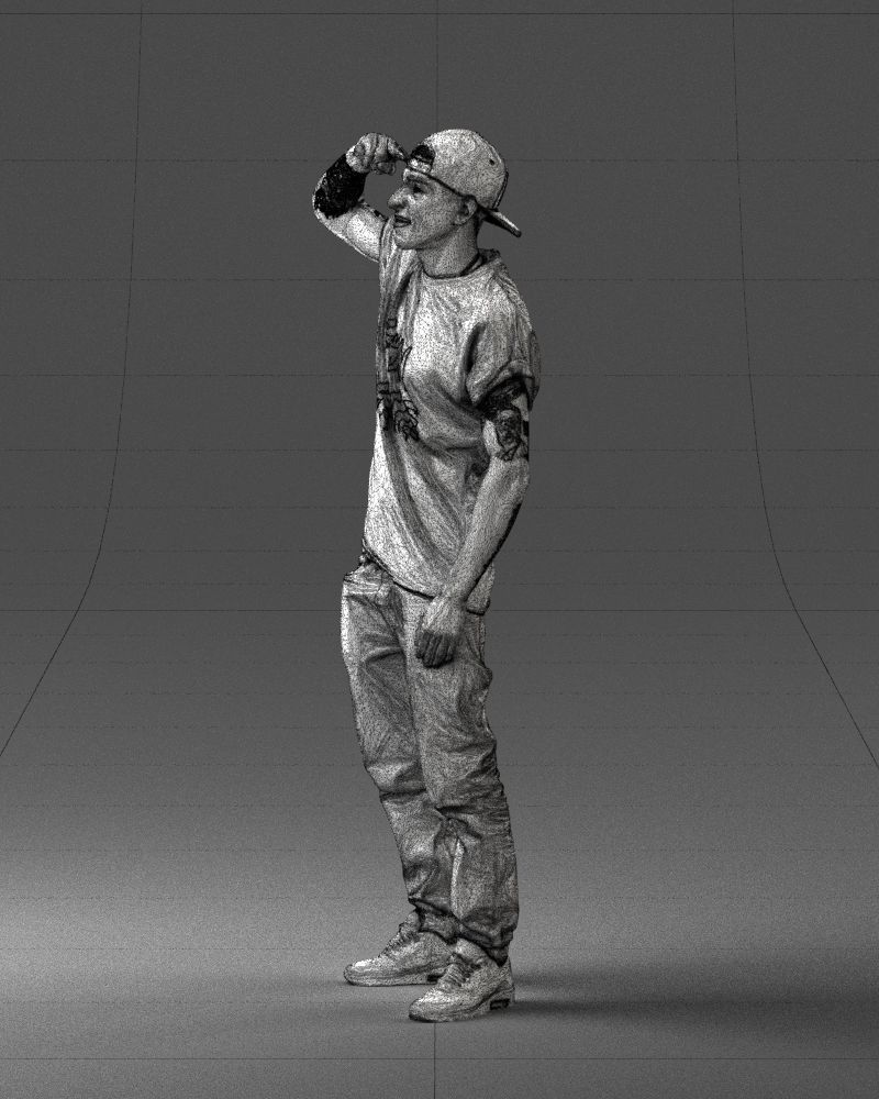 Man in a white t-shirt and cap 0216 3D model_29