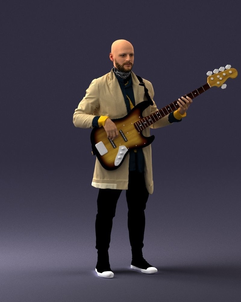 000247 Man with Bass Guitar Realistic Musician Character 0118 3D model_7