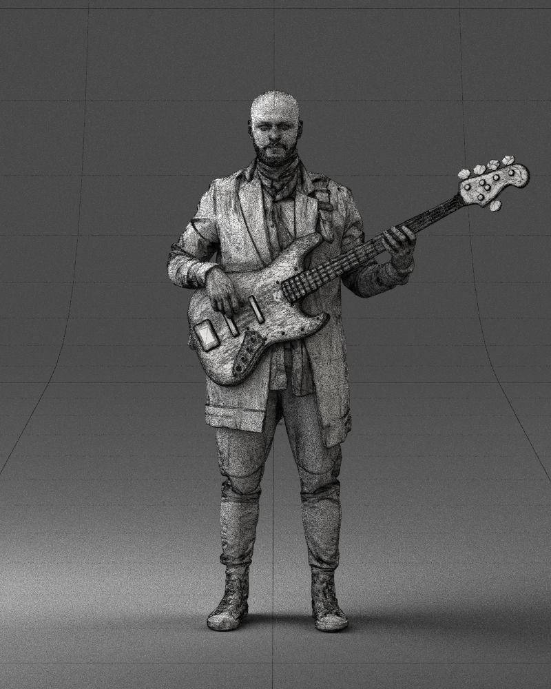 000247 Man with Bass Guitar Realistic Musician Character 0118 3D model_3