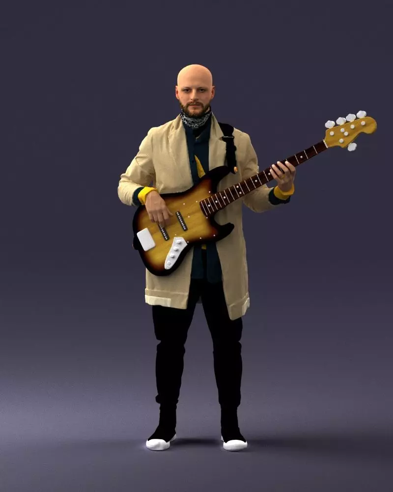 000247 Man with Bass Guitar Realistic Musician Character 0118 3D model_0