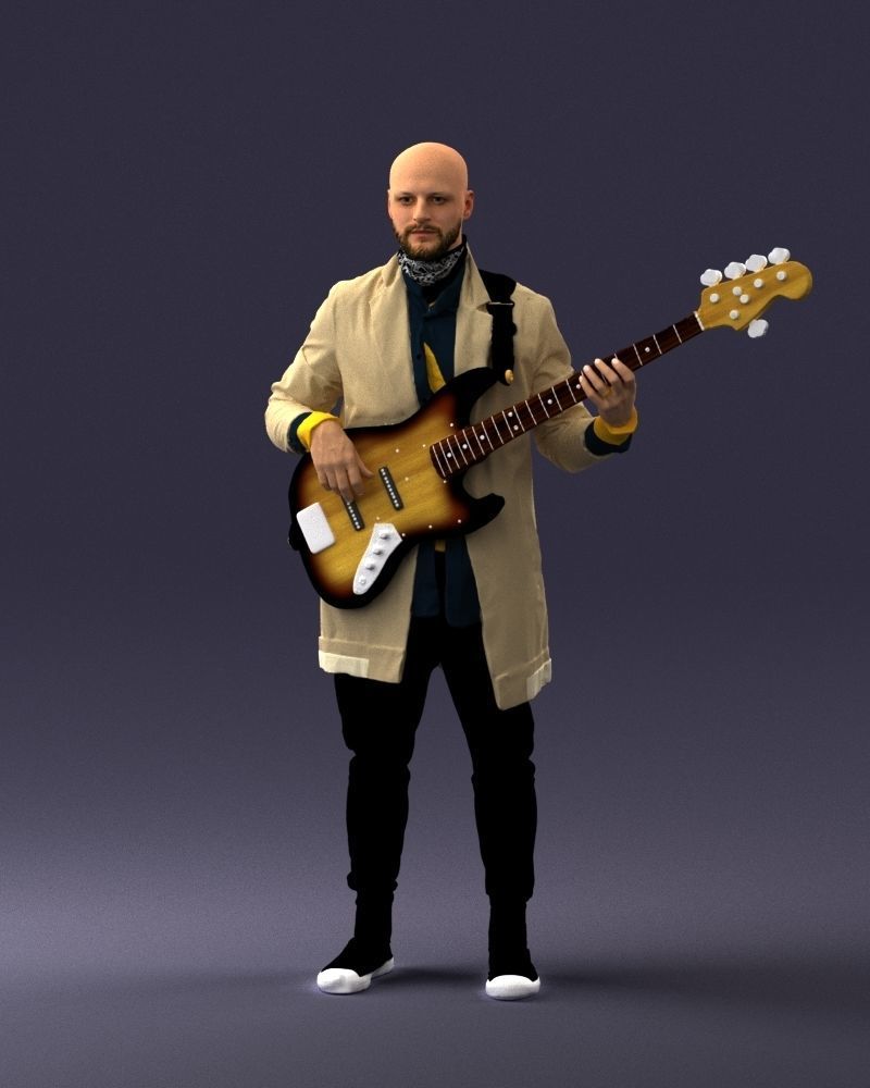 000247 Man with Bass Guitar Realistic Musician Character 0118 3D model_34
