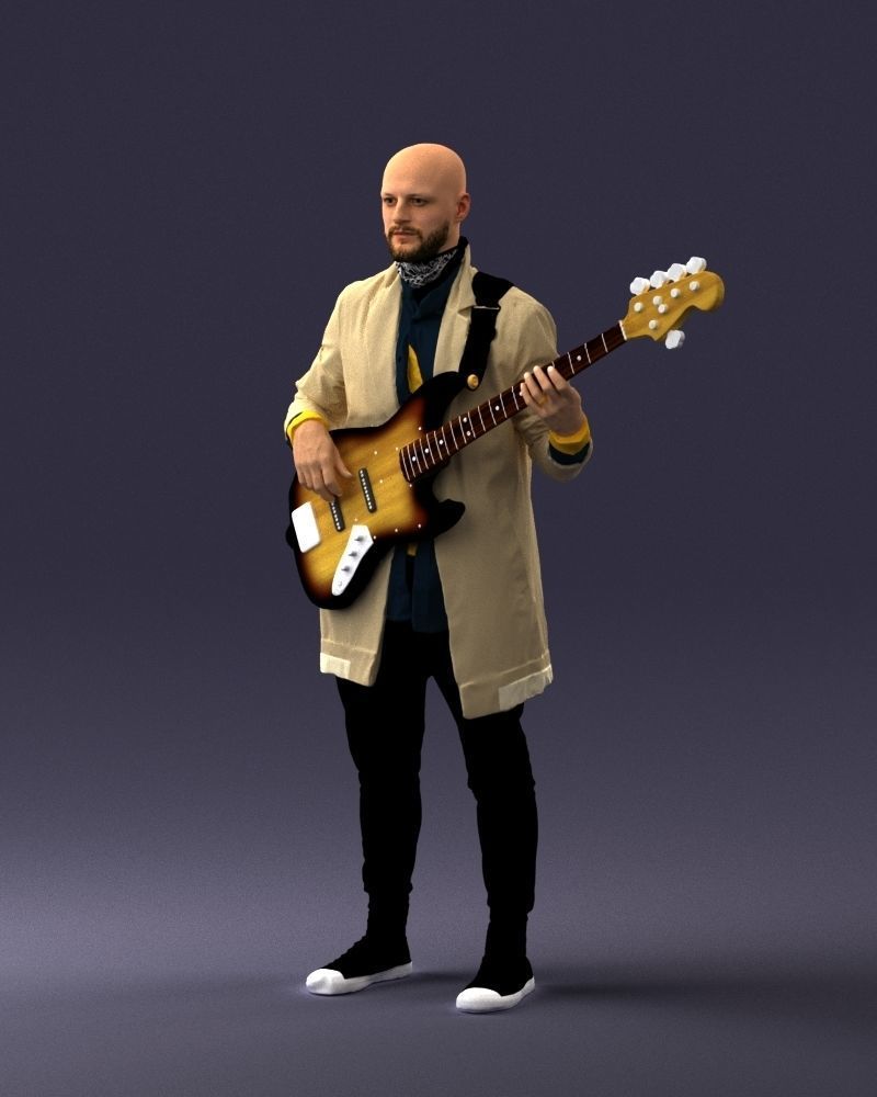 000247 Man with Bass Guitar Realistic Musician Character 0118 3D model_31