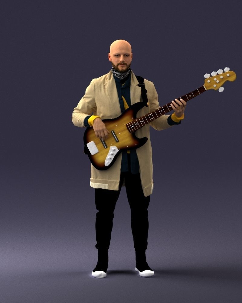 000247 Man with Bass Guitar Realistic Musician Character 0118 3D model_4