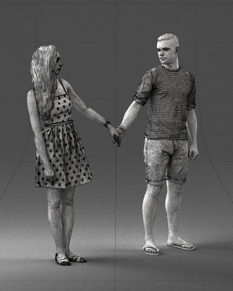 Young couple in shorts and dress 0136 3D model_39