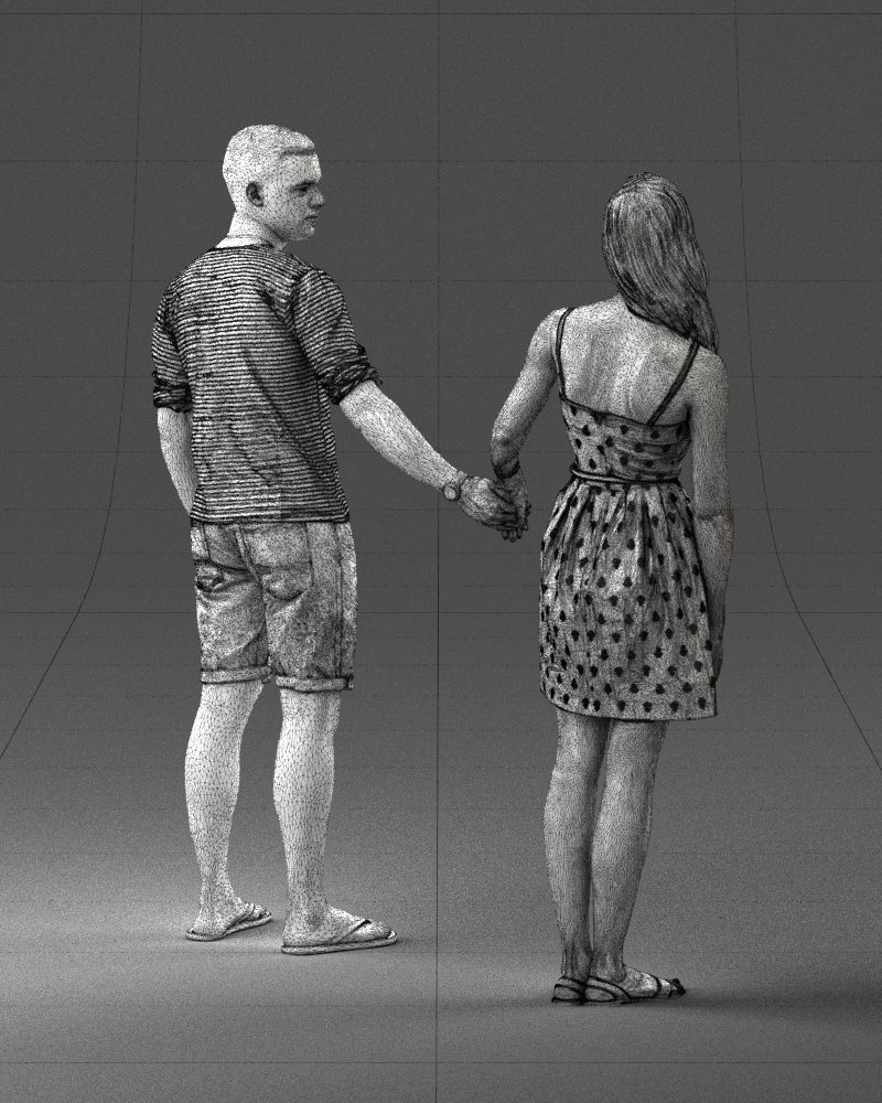 Young couple in shorts and dress 0136 3D model_17