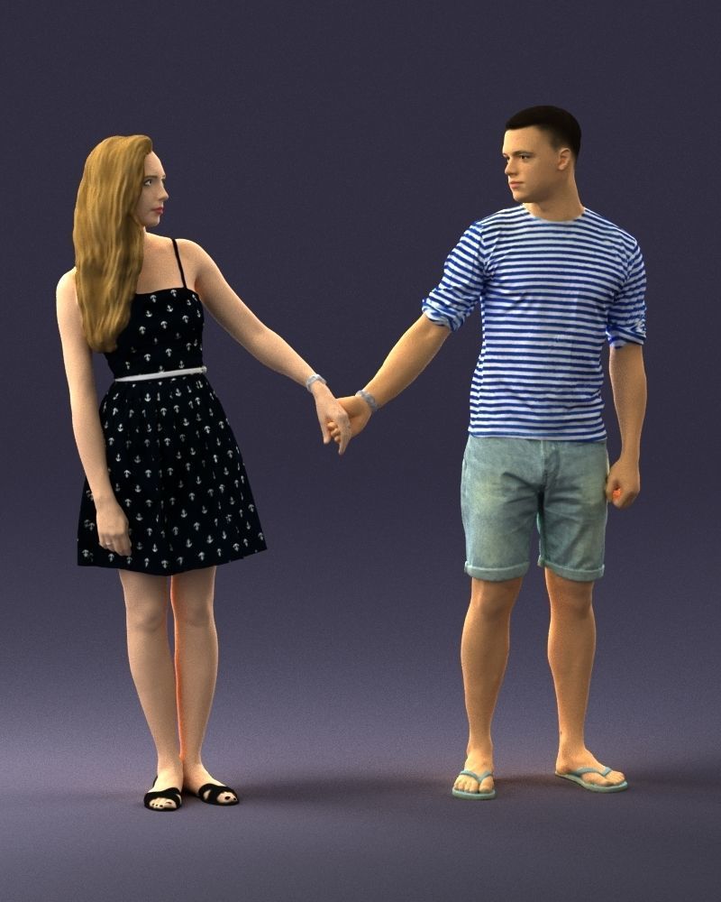 Young couple in shorts and dress 0136 3D model_1