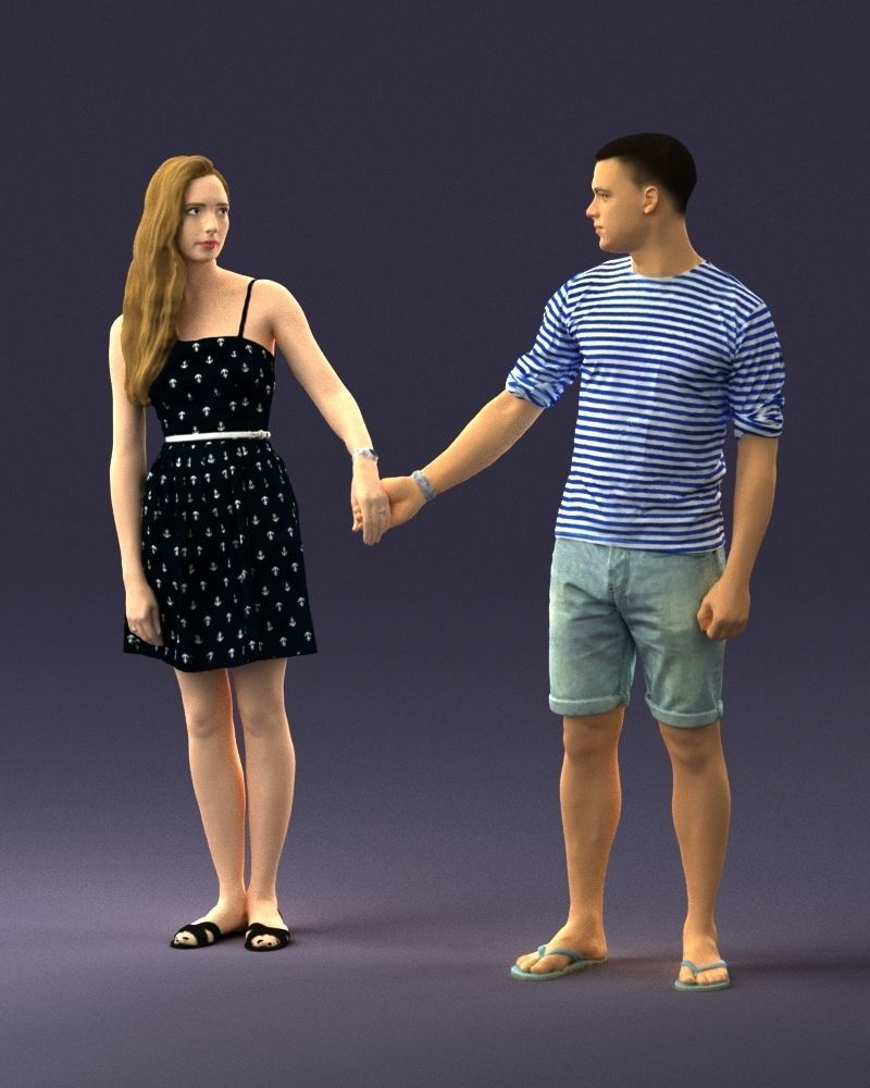 Young couple in shorts and dress 0136 3D model_30