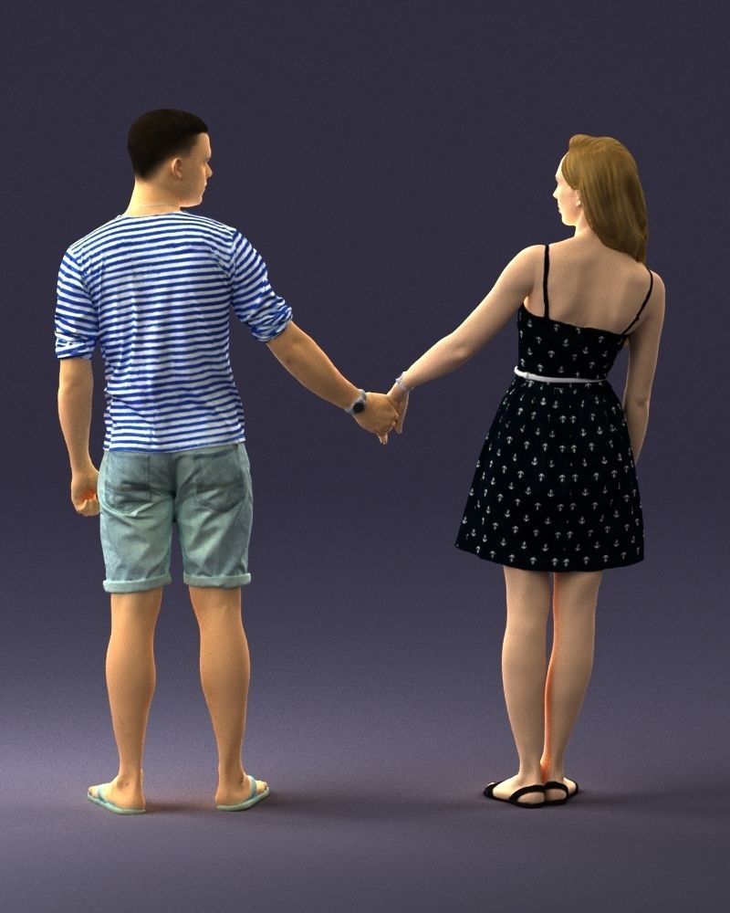 Young couple in shorts and dress 0136 3D model_18
