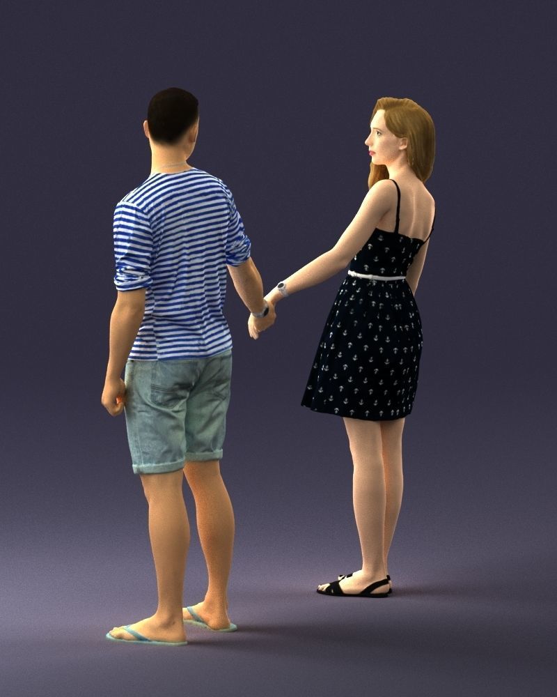 Young couple in shorts and dress 0136 3D model_21