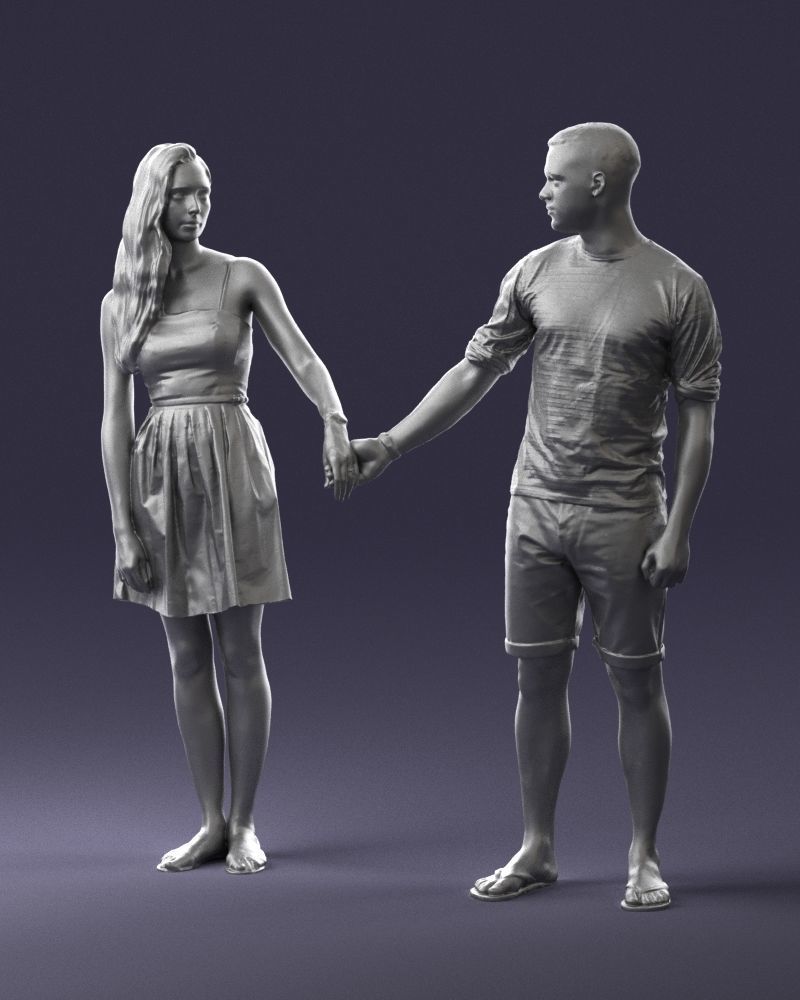 Young couple in shorts and dress 0136 3D model_31