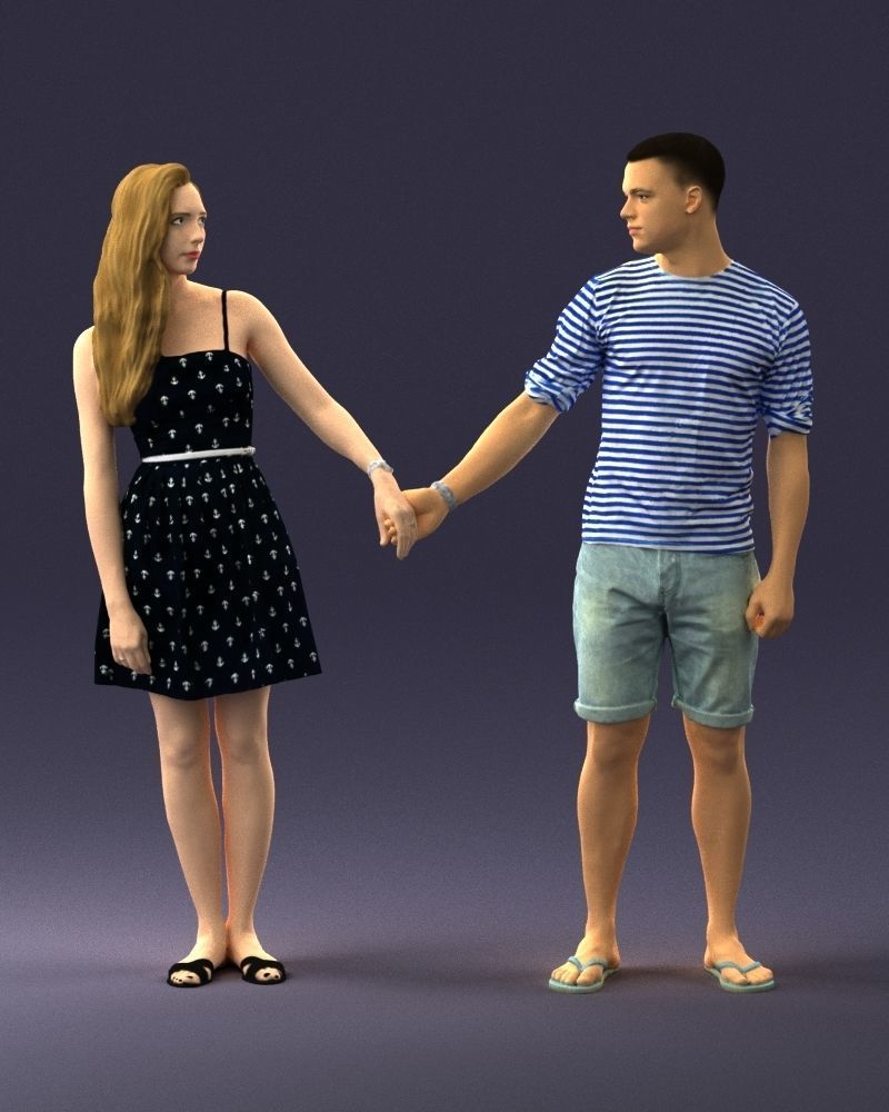 Young couple in shorts and dress 0136 3D model_33