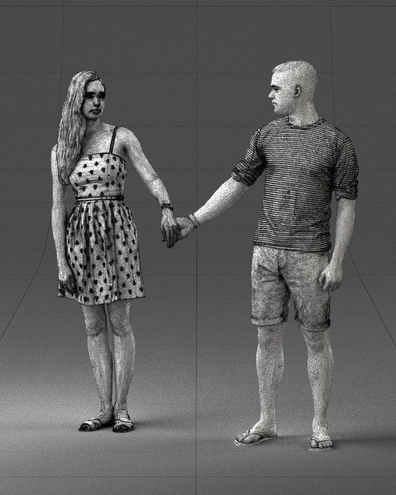 Young couple in shorts and dress 0136 3D model_42