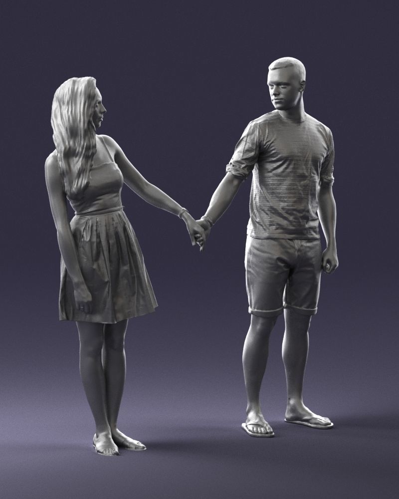 Young couple in shorts and dress 0136 3D model_7