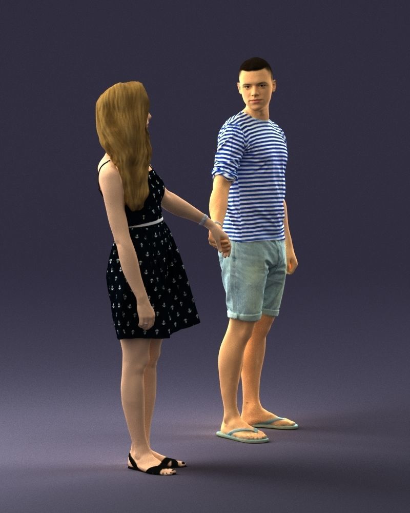Young couple in shorts and dress 0136 3D model_9