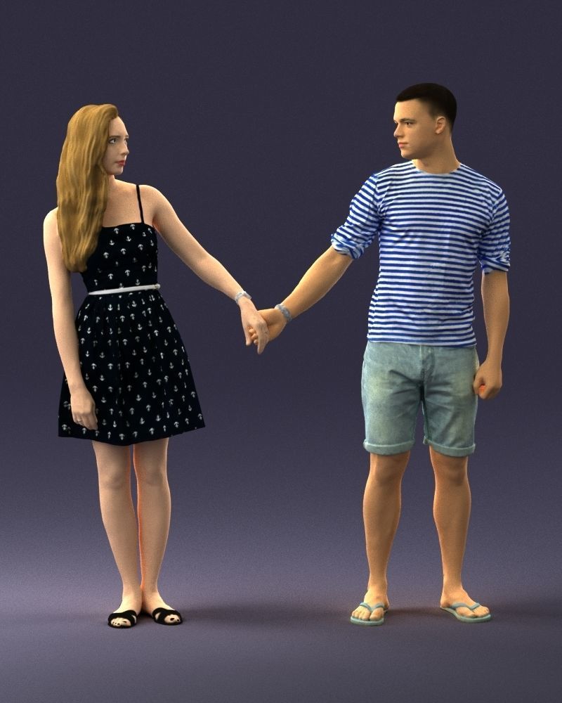 Young couple in shorts and dress 0136 3D model_36
