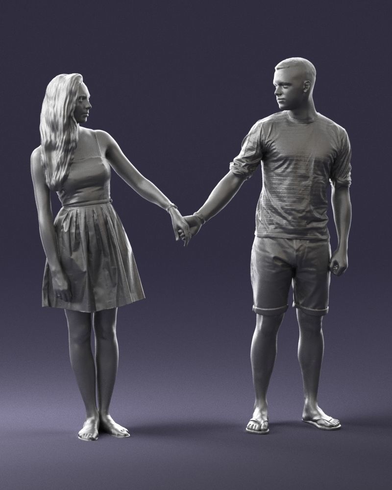 Young couple in shorts and dress 0136 3D model_4