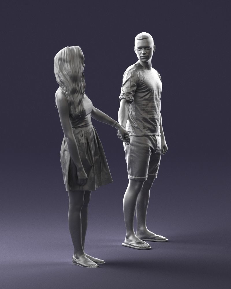 Young couple in shorts and dress 0136 3D model_10