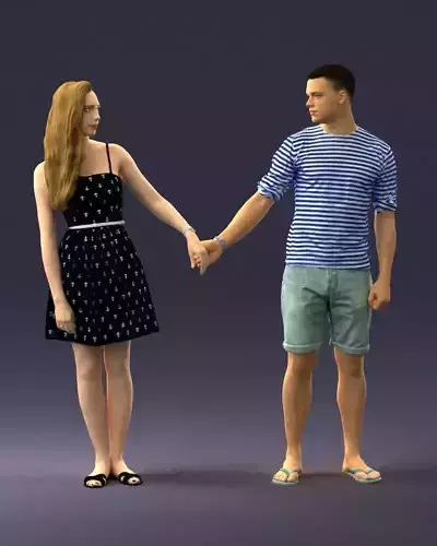 Young couple in shorts and dress 0136 3D model