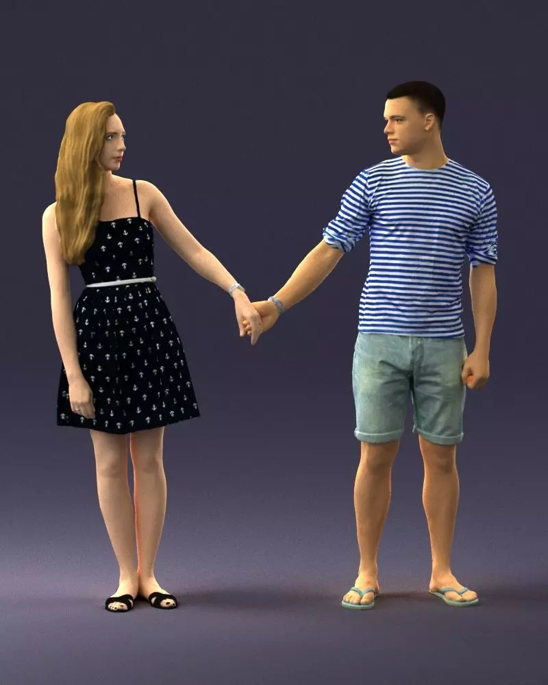 Young couple in shorts and dress 0136 3D model_0