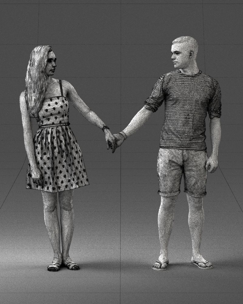 Young couple in shorts and dress 0136 3D model_3