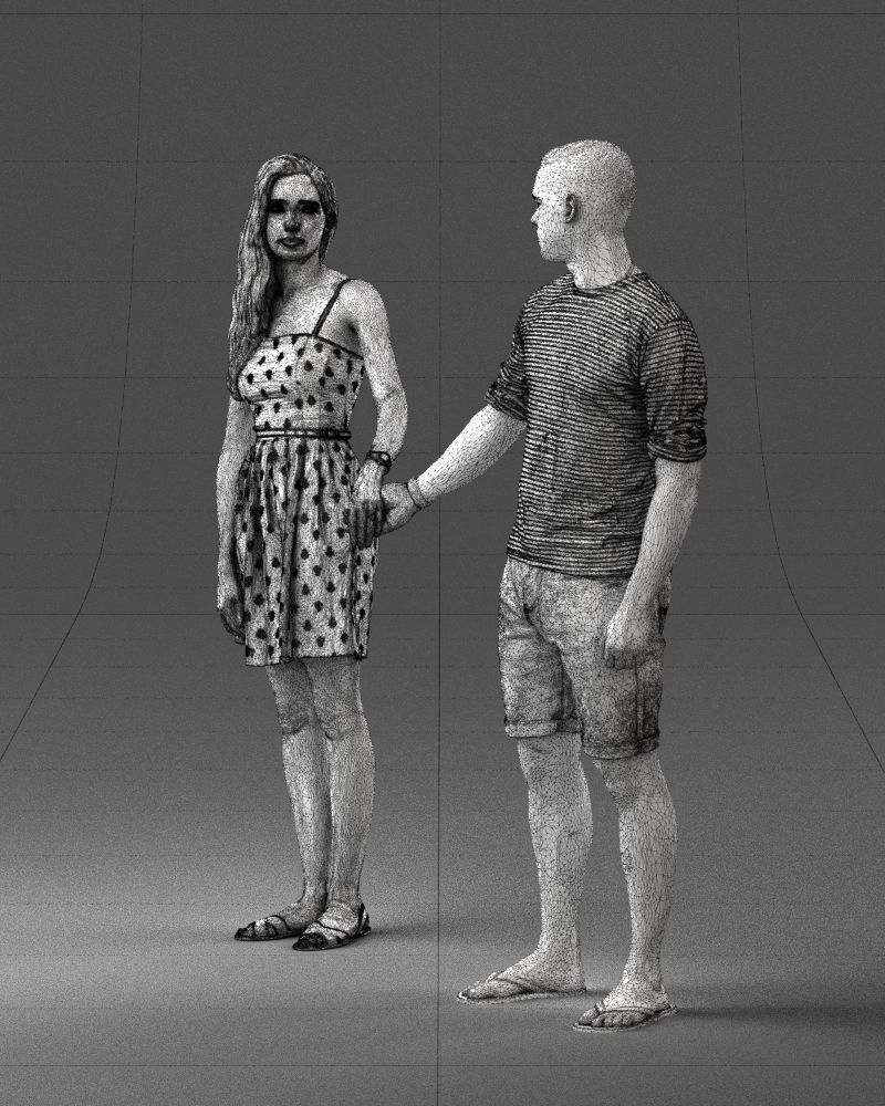 Young couple in shorts and dress 0136 3D model_44