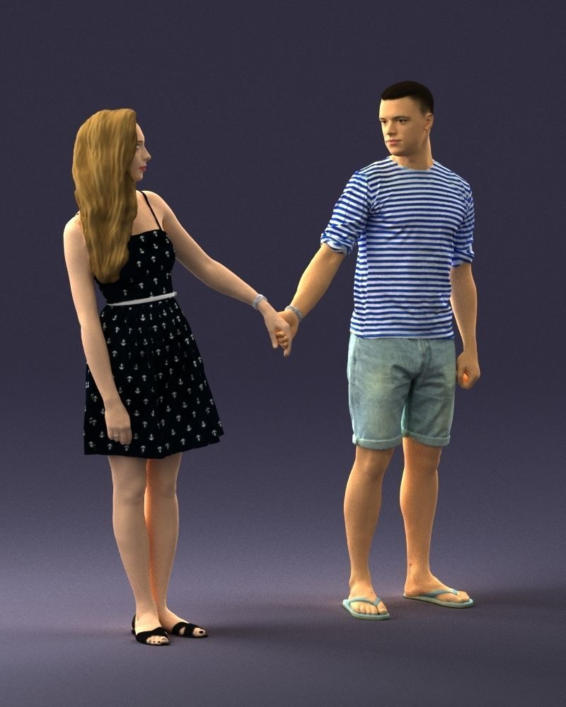Young couple in shorts and dress 0136 3D model_6