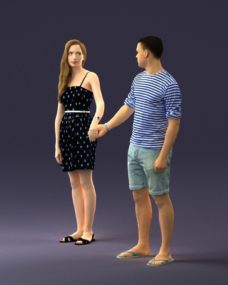 Young couple in shorts and dress 0136 3D model_27