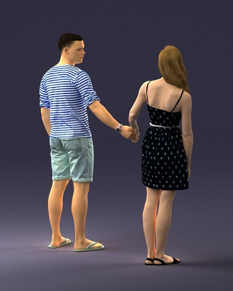 Young couple in shorts and dress 0136 3D model_15