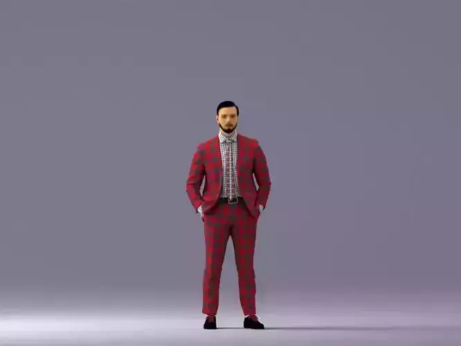 man in red gray quads suit 1066