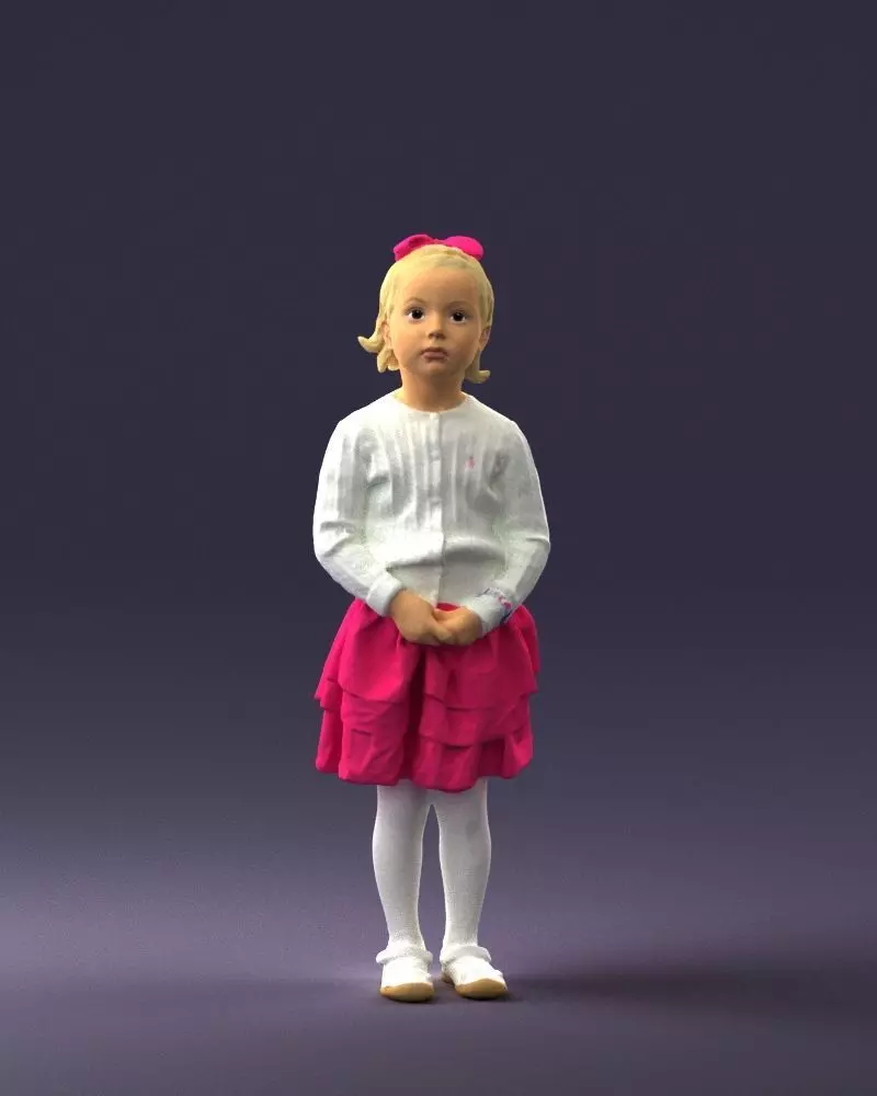 Little girl in pink skirt 0166 3D Print Ready 3D print model_0