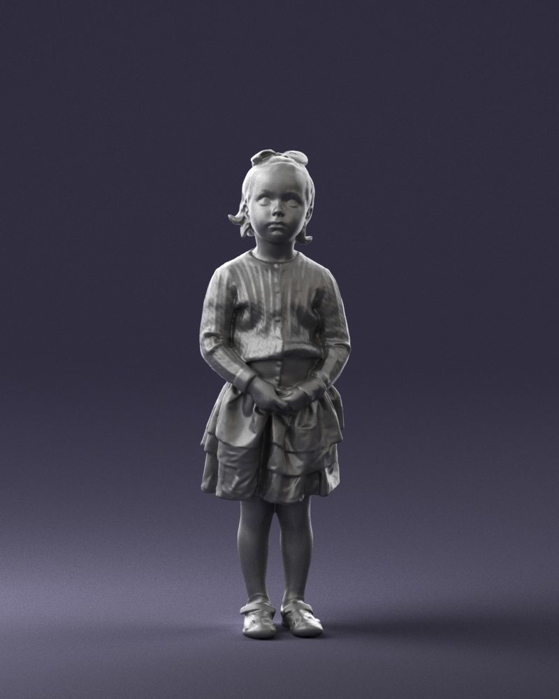 Little girl in pink skirt 0166 3D Print Ready 3D print model_1