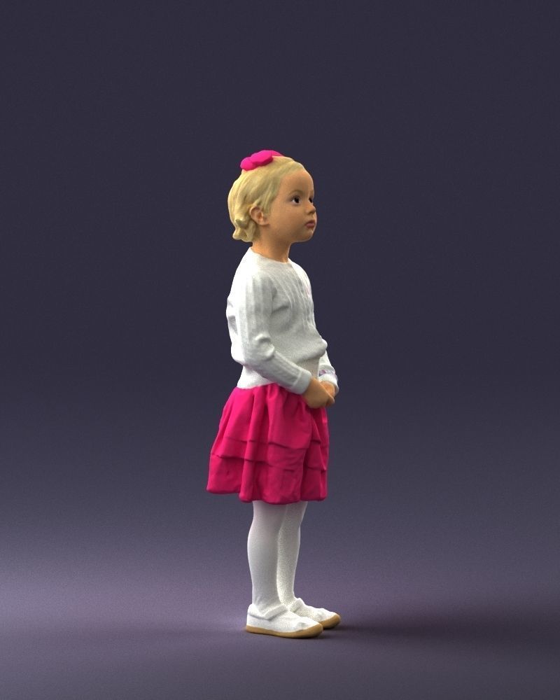 Little girl in pink skirt 0166 3D Print Ready 3D print model_9