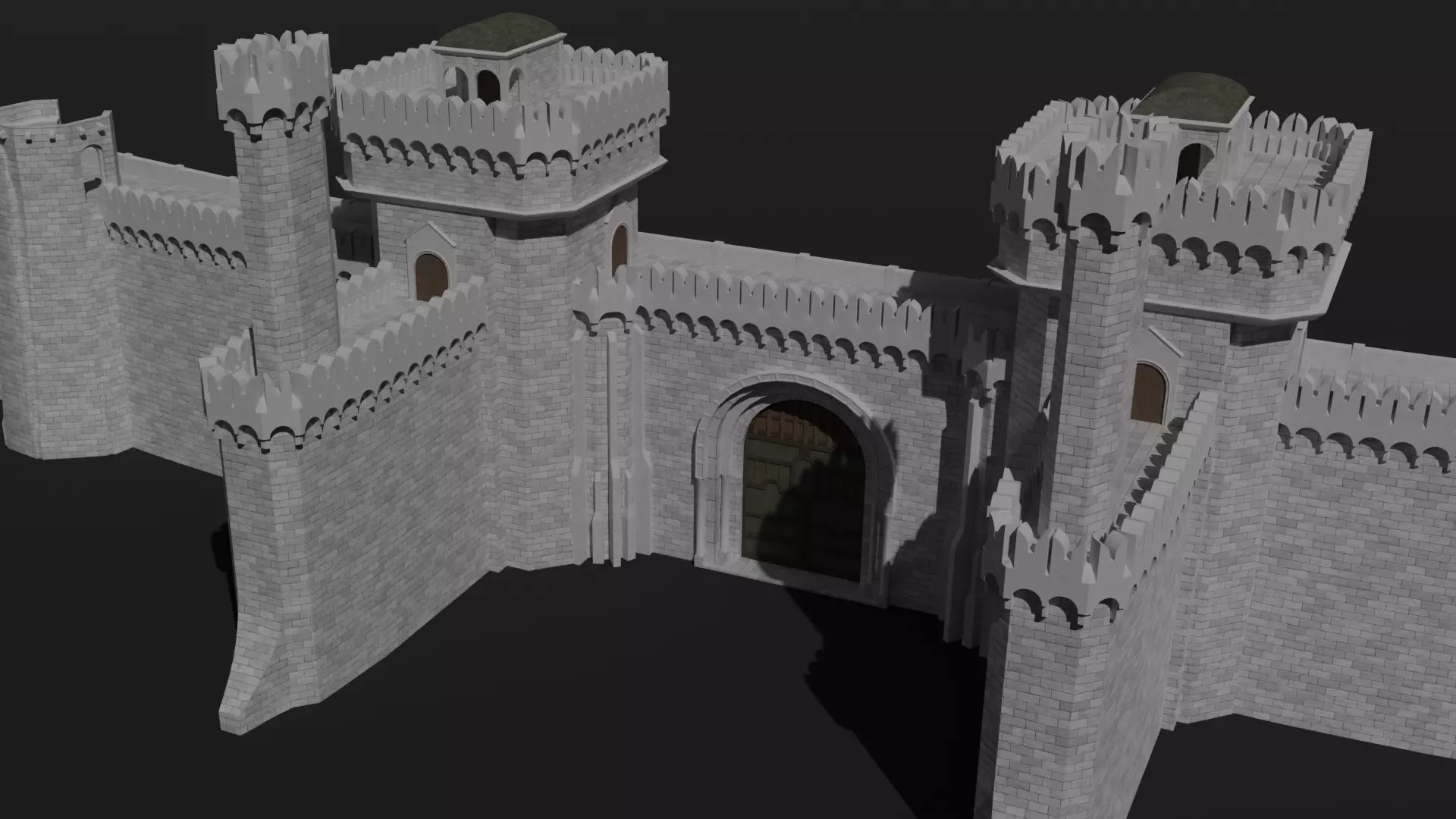 Modular castle walls - 17 pieces with 1 trim sheet texture Low-poly 3D model_0