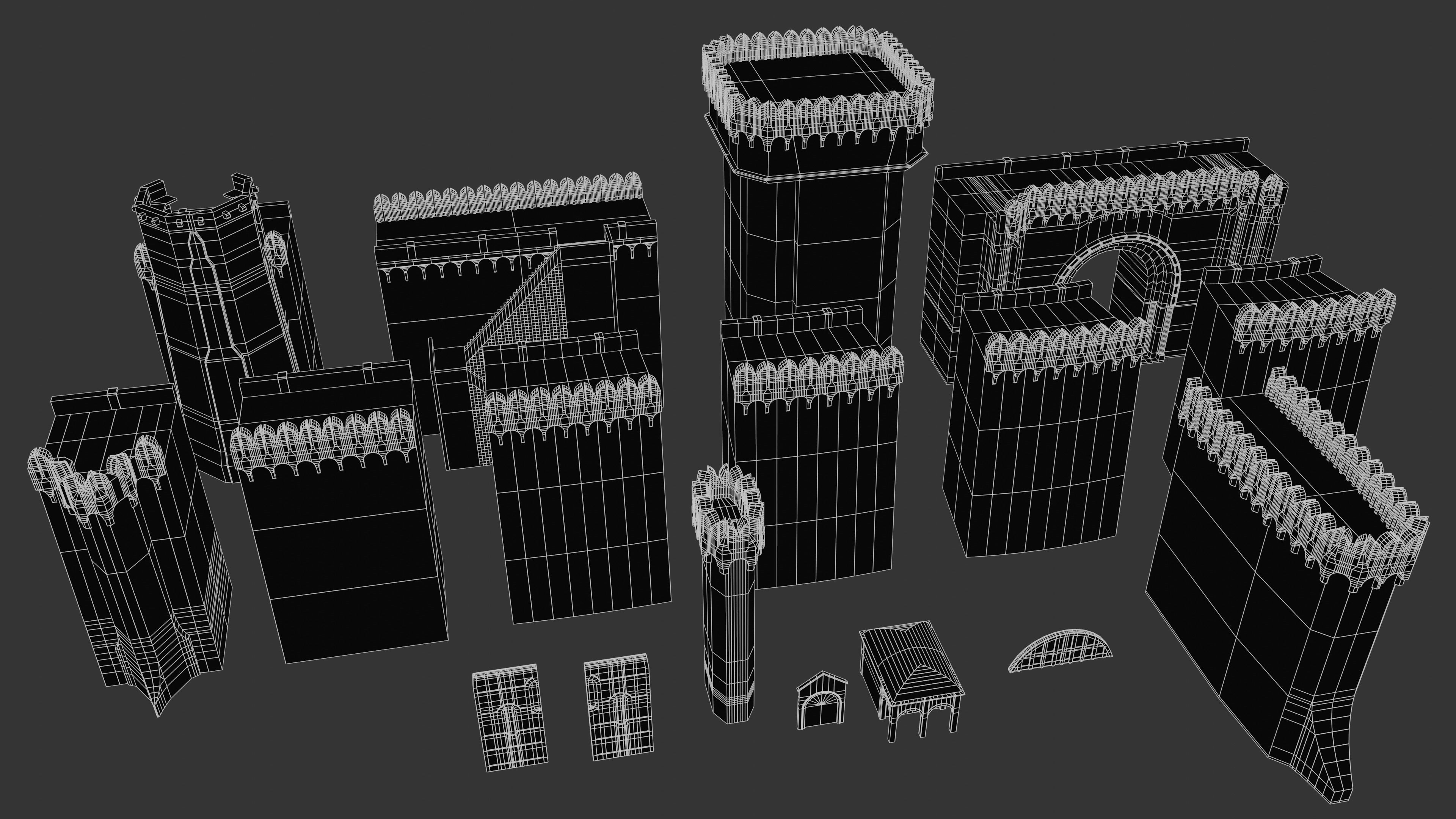 Modular castle walls - 17 pieces with 1 trim sheet texture Low-poly 3D model_14