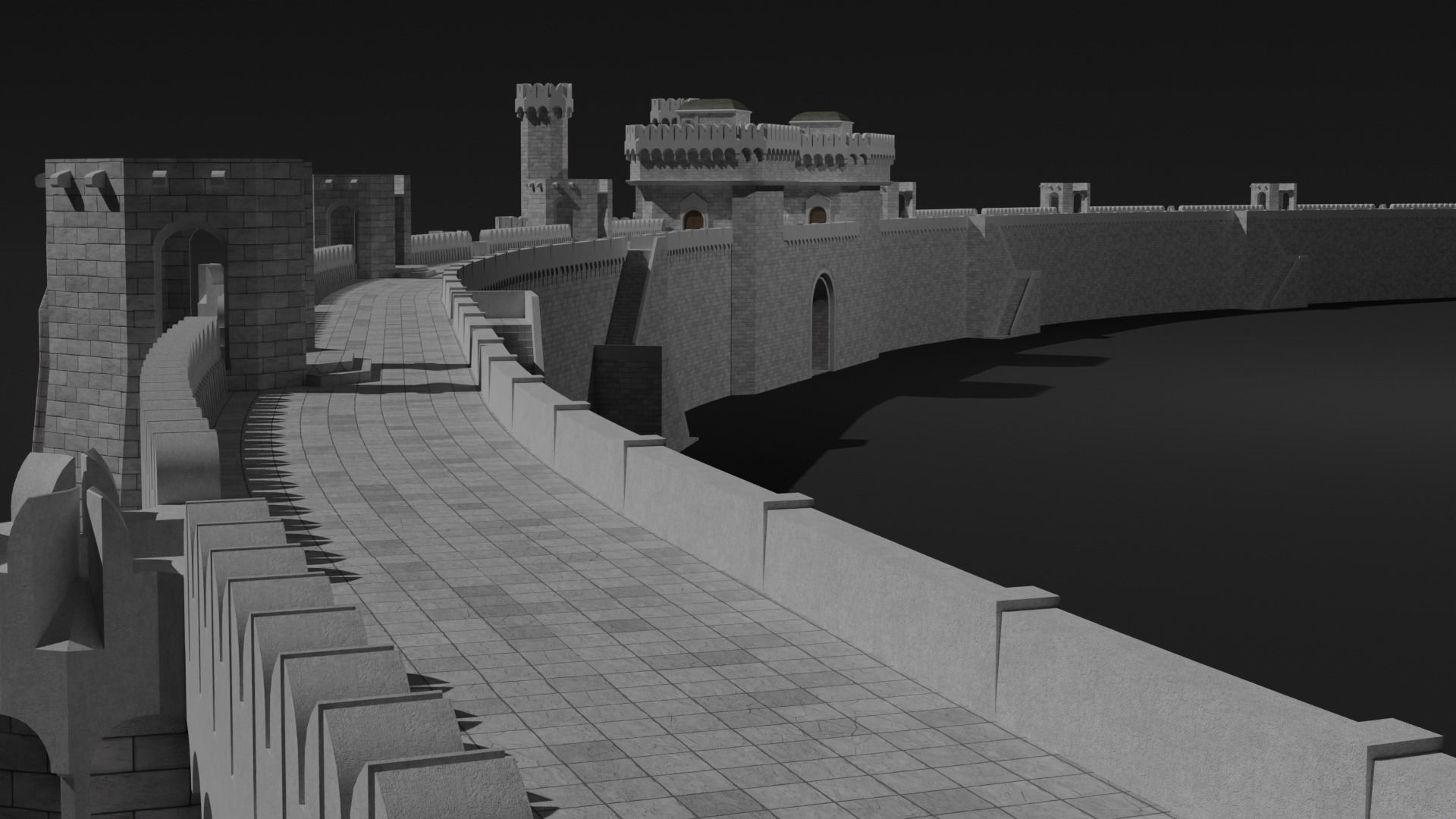 Modular castle walls - 17 pieces with 1 trim sheet texture Low-poly 3D model_3