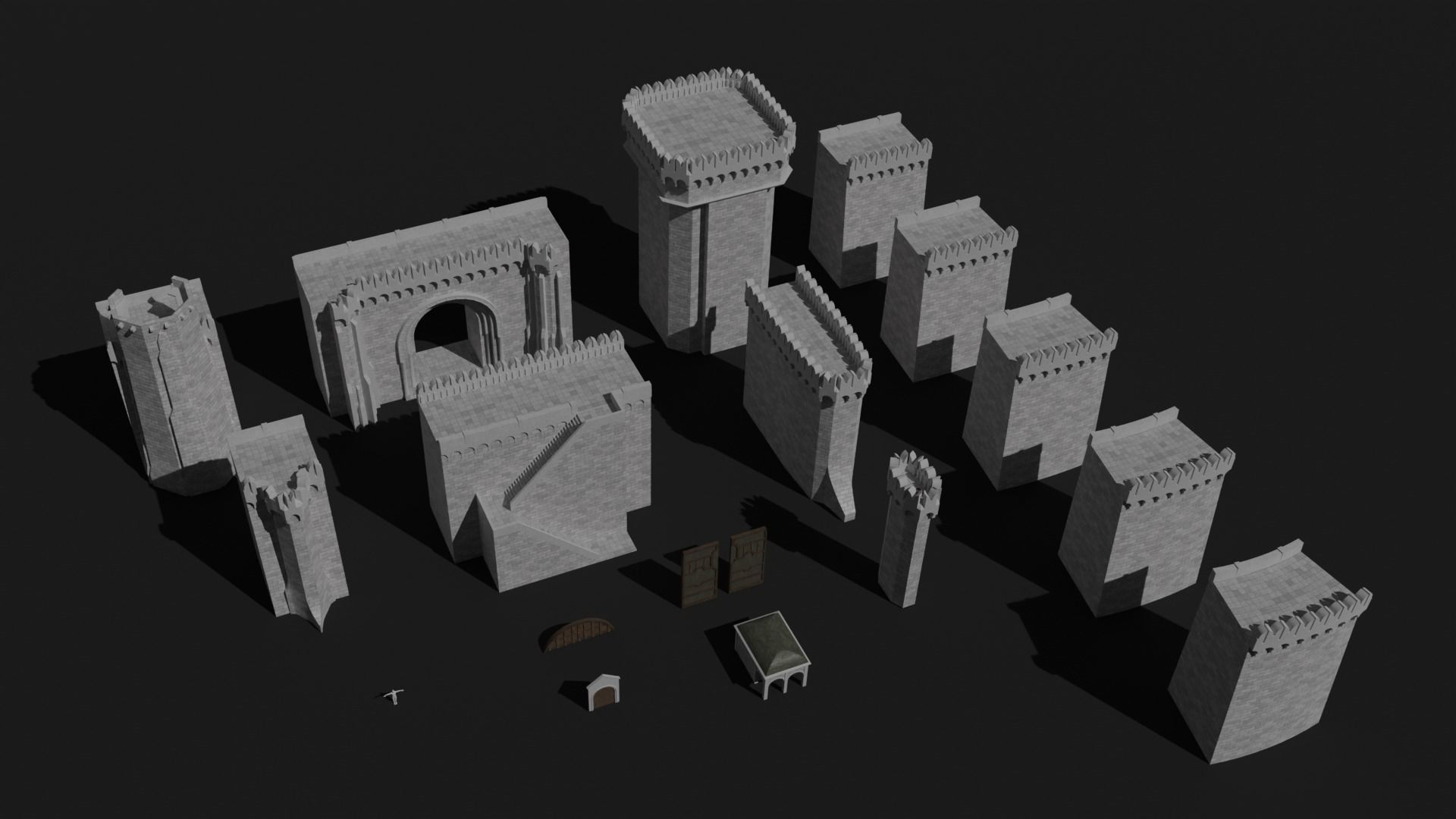 Modular castle walls - 17 pieces with 1 trim sheet texture Low-poly 3D model_15
